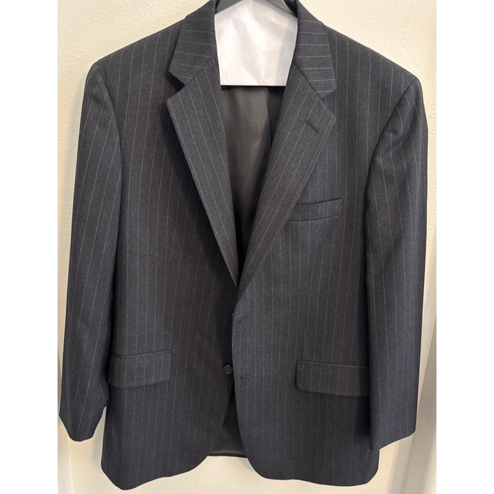 Vintage BILL BLASS SUIT JACKET SZ 40R COAT DARK  BLUE‎ STRIPES WOOL Y2K UNION